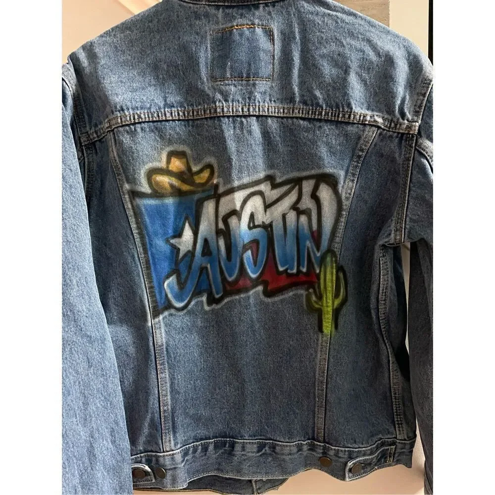 Levi’s Mens Denim Jacket Airbrushed Austin (TX) sz M NWT Art Piece